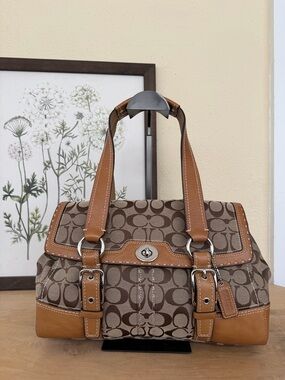 Coach Signature Hampton Satchel in Brown/Tan